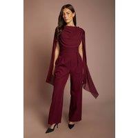 Coast Women's Cape Sleeve & Overlay Jumpsuit in Burgundy | Size: 14