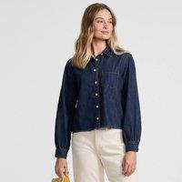 Lands' End Women's Pure Cotton Cropped Denim Shirt in Dark Indigo | Size: Small