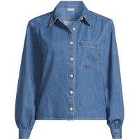 Lands' End Women's Plus Pure Cotton Cropped Denim Shirt in Indigo | Size: 2X