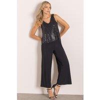 Klass. Women's Sequin & Beaded Top Wide Leg Jumpsuit in Black | Size: 20