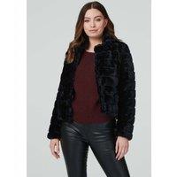 Izabel London Women's Faux Fur Cropped Jacket in Black | Size: 14