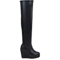 XY London Women's 'Dalia' Elasticated Over The Knee Thigh High Wedge Heel Boots in Black | Size: 4