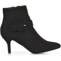 XY London Women's 'Lara' Buckle Detail Pointed Toe Low Stiletto Heel Ankle Boots in Jet Black | Size: 5