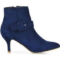 XY London Women's 'Lara' Buckle Detail Pointed Toe Low Stiletto Heel Ankle Boots in Navy | Size: 7