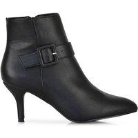 XY London Women's 'Lara' Buckle Detail Pointed Toe Low Stiletto Heel Ankle Boots in Black | Size: 3