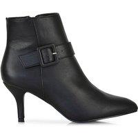 XY London Women's 'Lara' Buckle Detail Pointed Toe Low Stiletto Heel Ankle Boots in Black | Size: 7