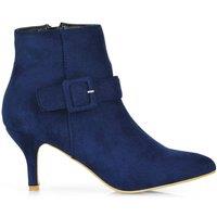XY London Women's 'Lara' Buckle Detail Pointed Toe Low Stiletto Heel Ankle Boots in Navy | Size: 5