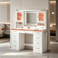 Matteo Women's Vanity Desk with RGB Mirror & Charging Station in White