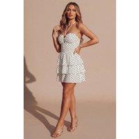 Femme Luxe Women's Polka Dot Tiered Frill Halterneck Mini Dress in Cream | Size: 12