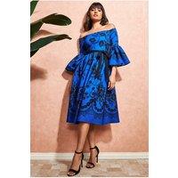 Goddiva Women's Printed Off-The Shoulder Midi Dress in Cobalt | Size: 12