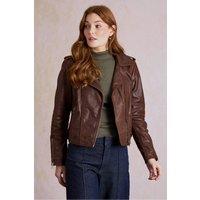 Lakeland Leather Women's 'Wynlass' Leather Biker Jacket in Brown | Size: 18