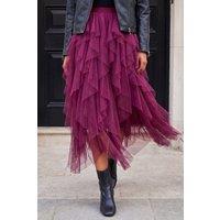 Roman Women's Elastic Waist Mesh Layered A Line Skirt in Wine | Size: 16
