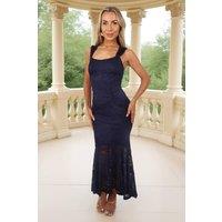 AX Paris Women's Navy Lace Ruched Detail Fishtail Midi Dress | Size: 8