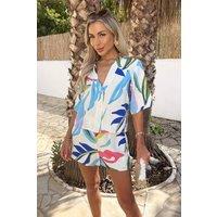 AX Paris Women's Multi Leaf Print Boxy Shirt & Shorts Co-ord | Size: 16