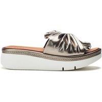 Moda In Pelle Women's 'Ollin' Metallic Leather Slider Sandals in Metallic Silver | Size: 7