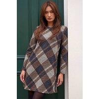 Roman Women's Check Print Swing Dress in Chocolate | Size: 18