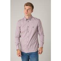 French Connection Men's Cotton Long Sleeve Oxford Shirt in Burgundy | Size: Small