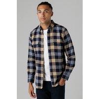French Connection Men's Cotton Large Gingham Flannel Long Sleeve Shirt in Ecru | Size: Medium