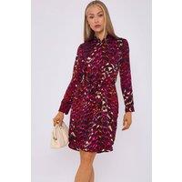 Love Sunshine Women's Deep Fuchsia Leopard Print Bubble Satin Mini Shirt Dress in Pink | Size: 16