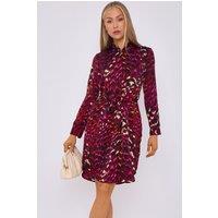 Love Sunshine Women's Deep Fuchsia Leopard Print Bubble Satin Mini Shirt Dress in Pink | Size: 18