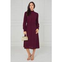 Love Sunshine Women's Merlot Shirred High Neck Midaxi Dress in Wine | Size: XL