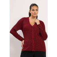 Yours Women's Metallic Bow Cardigan in Red | Size: 30-32