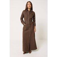 PixieGirl Women's Petite Denim Maxi Dress in Brown | Size: 12