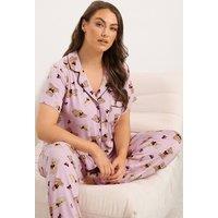 Yours Women's Teddy Print Pyjama Set in Baby Pink | Size: 22-24