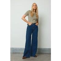 Long Tall Sally Women's Tall Cotton Raw Hem Wide Leg Jeans in Dark Indigo | Size: 8L