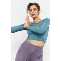 Tommy Life Women's Slim-Fit Long Sleeve Crop Top in Teal | Size: Large