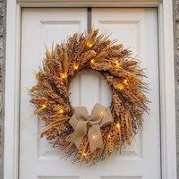 Garden Greatness Autumn Harvest Light Up Bow Door Wreath | Size: 1 Pack