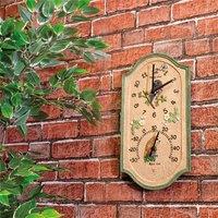 St Helens Outdoor Owl Design Clock & Thermometer in Beige