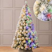 Christow Pre-Lit Valmorel Flocked Christmas Tree Colour Changing LEDs 5ft-8ft | Size: 7ft
