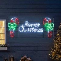 Christow Merry Christmas Candy Cane Rope Light Sign 7 Flash Speeds 177cm