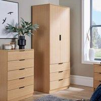 Home Source Phoenix Wardrobe 2 Door 3 Drawer Bedroom Clothing Storage Inner Shelf in Light Oak