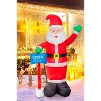 Shatchi 8ft Inflatable Hand Waving Santa Clause with North Pole Sign Board Pre Lit Mains Powered White LED Lights in Red