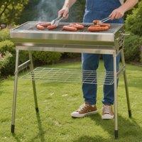 Gr8 Garden Stainless Steel Portable Charcoal BBQ Barbecue Grill in Silver