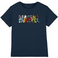 Marvel Logo Characters Kids T-Shirt, Navy | Size: 12-13 Years
