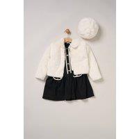 Miss Girl's Fur Jacket & Dress Outfit Set in Cream | Size: 2 Years