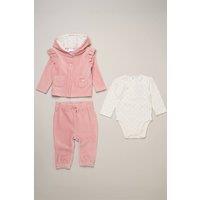 Rock a Bye Baby Girl's Ribbed Velour Jacket, Bodysuit & Trousers Set in Pink | Size: 6 m