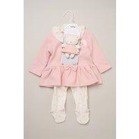 Rock a Bye Baby Girl's 3 Piece Quilted Top & Legging Set with Plush Bear Toy in Pink | Size: 6 m