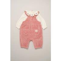 Rock a Bye Baby Bodysuit with Embroidered Collar & Velour Dungarees in Pink | Size: 6 m