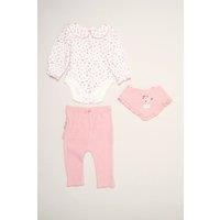 Miss Girl's Printed Bodysuit Set with Leggings & Bib in Dusty Pink | Size: 6 m