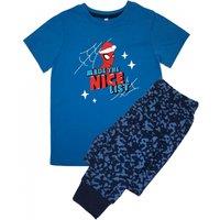 Spider-Man Boy's Nice List Short-Sleeved Long Pyjama Set in Blue | Size: 5-6 Years