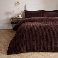 OHS Ribbed Fleece Sherpa Lined Duvet Cover Set Thermal Bedding in Dark Brown | Size: King
