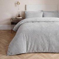 OHS Ribbed Fleece Sherpa Lined Duvet Cover Set Thermal Bedding in Silver | Size: King