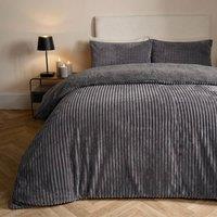 OHS Ribbed Fleece Sherpa Lined Duvet Cover Set Thermal Bedding in Charcoal | Size: King