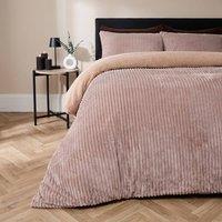 OHS Ribbed Fleece Sherpa Lined Duvet Cover Set Thermal Bedding in Natural | Size: King