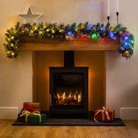 Christow Pre-Lit Frosted Christmas Garland Pinecones Berries Timer LEDs | Size: 6ft