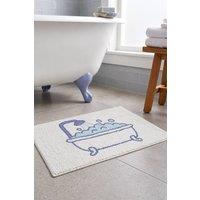 Homescapes Happy 100% Cotton Bath Mat Blue & Off-White 1800 GSM Non-Slip